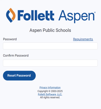 Password reset pop-up