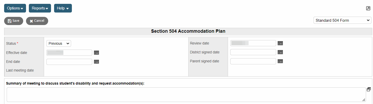 Create a 504 Plan Record